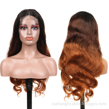 Ombre 100% Brazilian Natural Vendors Colored Lace Front Wigs Wholesale Raw Indian Hair Human Wigs Pre Plucked With Baby Hair